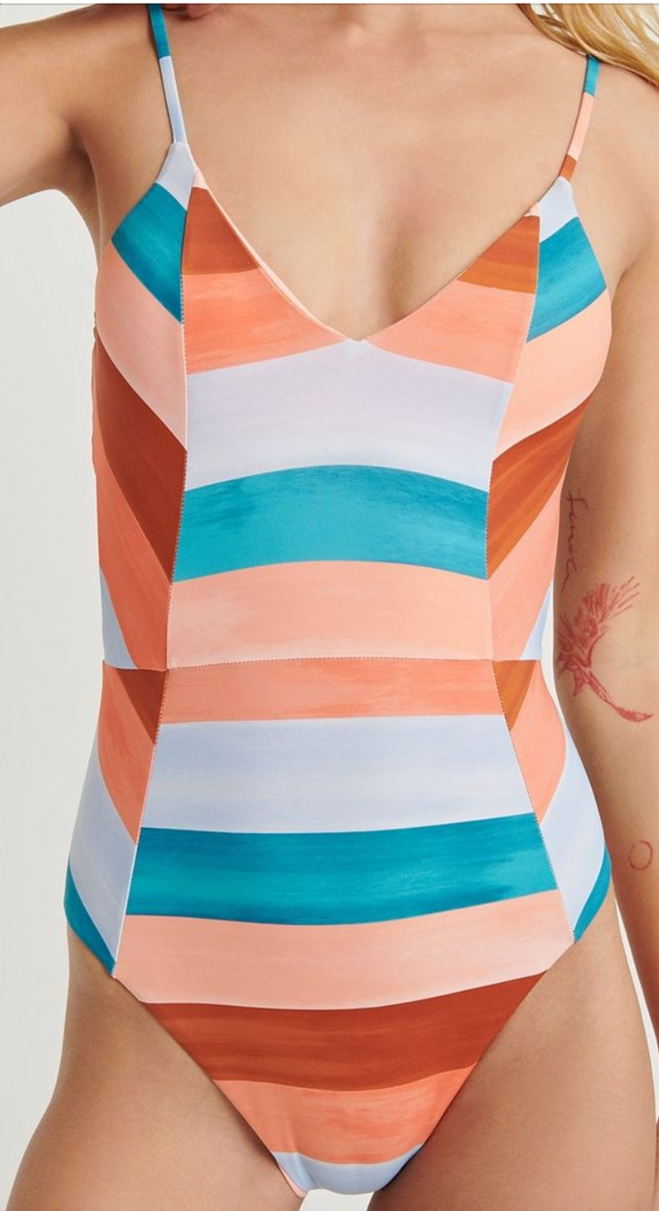 NEW LUCKY BRAND BLOCK PARTY CRISS CROSS STRAP ONE PIECE SWIMSUIT SZ L